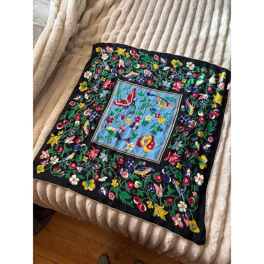 Vintage Vanette Creations 60's Hand Rolled Silk Scarf French Reproduction 32x32